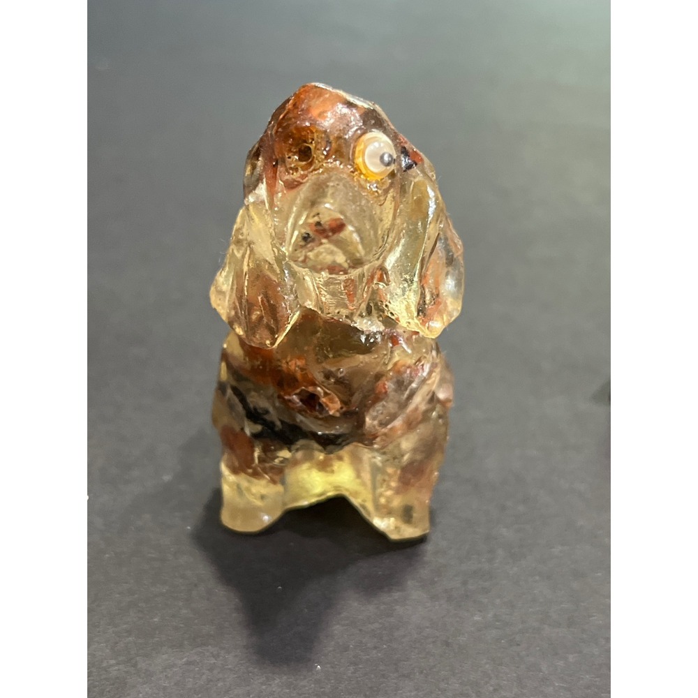 Vintage Resin Dog Figurine with Embedded Natural Stones Spaniel Hound Folk Art